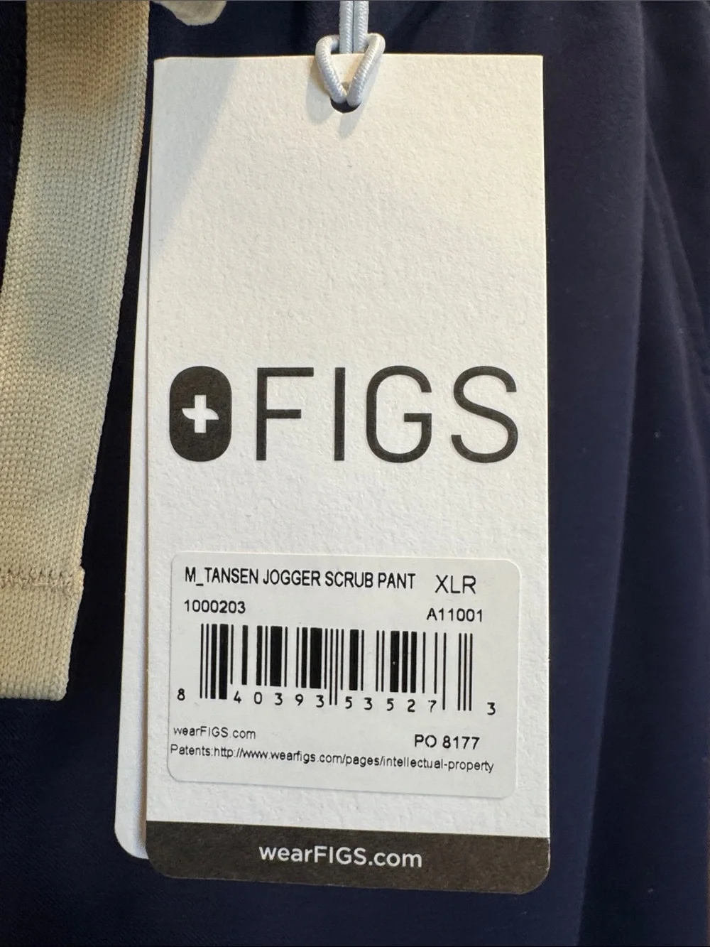 Figs Navy Jogger Srubs with Cream Drawstring